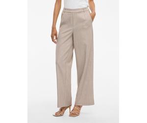 Anzughose VILA "VIVARONE HW WIDE PANT - NOOS", Damen, Gr. 40, N-Gr, beige (natural melange), Milano Rib, Obermaterial: 66% Polyester, 28% Viskose, 6% Elasthan, unifarben, relaxed fit knöchellang, Hose