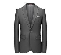 Anzugsakko Herren,Leichter Herren Blazer, Slim Fit Jacke, Lange Ärmel, EIN Knopf, Maßgeschneiderter Blazer, Solider Cardigan, Lässiger Business Anzug, Sportmantel, Smoking Blazer Jacke, Grau, L