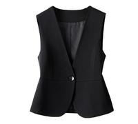 Anzugweste für Damen,Damen Weste mit V Ausschnitt, Vintage, Kurze Knopfleiste, Anzugweste, Schößchen, Elegantes Oberteil mit Einem Knopf, Lässig, Leicht, Stilvoll, Ärmellos, Blazerjacke, Schwar