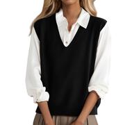 Anzugweste Für Damen Nadelstreifen Ärmellose Strickweste Damen Westen Damen Damen Gilet Gilet Damen Vintage Kleidung Damen Damen Weste Kurz Damen Weste Elegant Black XL
