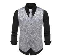 Anzugweste für Herren Glitzer Weste mit Fliege Set Ärmellos Anzugwesten V-Ausschnitt Blazer Pailletten Sakko Glänzende Herrenjacke Anzug Westen Karneval Kostüm für Hochzeit Party Festlich Disco Outfit