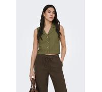 Anzugweste JDY "JDYMILAN LINEN S/L WAISTCOAT TLR", Damen, Gr. S, grün (olive drab), Web, Obermaterial: 45% Baumwolle, 35% Viskose, 20% Leinen, unifarben, taillenbedeckt, V-Ausschnitt, Westen Anzugwest