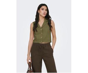 Anzugweste JDY "JDYMILAN LINEN S/L WAISTCOAT TLR", Damen, Gr. XL, grün (olive drab), Web, Obermaterial: 45% Baumwolle, 35% Viskose, 20% Leinen, unifarben, taillenbedeckt, V-Ausschnitt, Westen Anzugwes