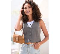 Anzugweste LASCANA "in taillierter Form aus Webware mit Leinenanteil", Damen, Gr. 34, grün (khaki), Web, Obermaterial: 85% Viskose, 15% Leinen. Futter: 100% Polyester, unifarben, figurbetont taillenbe