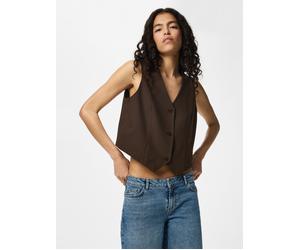 Anzugweste PIECES "PCBOSELLA VEST NOOS BC", Damen, Gr. M, braun (hot fudge), Web, Obermaterial: 79% Polyester, 16% Viskose, 5% Elasthan, unifarben, taillenlang, V-Ausschnitt, Westen Anzugweste, Materi