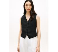 Anzugweste TOMMY HILFIGER "NEW ESS LINEN VEST", Damen, Gr. 36, schwarz, Web, Obermaterial: 76% Leinen, 24% Lyocell, unifarben, regular fit normal, V-Ausschnitt, Westen Anzugweste, mit Logo-Stickerei (
