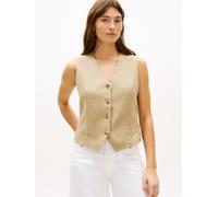 Anzugweste TOMMY HILFIGER "NEW ESS LINEN VEST", Damen, Gr. 40, beige, Web, Obermaterial: 76% Leinen, 24% Lyocell, unifarben, regular fit normal, V-Ausschnitt, Westen Anzugweste, mit Logo-Stickerei (36