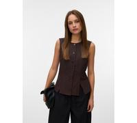Anzugweste VERO MODA "VMSELMA WAISTCOAT WVN NOOS", Damen, Gr. M, chocolate torte, Web, Obermaterial: 85% Baumwolle, 15% Leinen, unifarben, normal, Rundhals, Westen Anzugweste, Baumwollmischung, mit Le