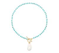 Aobei Pearl 18K Gold 3D Puffy Micro-gepflasterte Cubic Zirkonia Anhänger Halskette für Frauen mit OT Toggle Front Verschluss