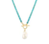Aobei Pearl 18K Gold 3D Puffy Micro-gepflasterte Cubic Zirkonia Anhänger Halskette für Frauen mit OT Toggle Front Verschluss