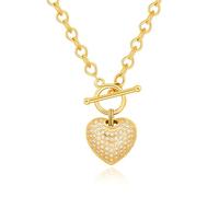 Aobei Pearl 18K Gold 3D Puffy Micro-gepflasterte Cubic Zirkonia Liebe Herz Anhänger Halskette für Frauen mit OT Toggle Front Verschluss Hanging on Chunky Wassertropfen Form Kette 20"