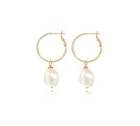 Aobei Pearl Mollige Barock-Perlen Tropfen-Ohrringe | 18K Gold 25mm Große Hoop Ohrringe mit Abnehmbarer Perlen-Charme, 9,4g Netto-Gewicht, Geschenk für Sie