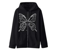 Aobiono Frauen Männer Y2K Zip Up Hoodie Übergroße Skelett Schmetterling Gothic Grafik Emo Grunge Fleece Jacke Alt Baggy Vintage, Schwarz-1, S