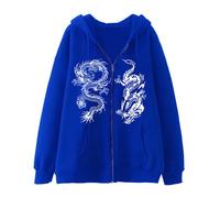 Aobiono Frauen Männer Y2K Zip Up Übergroße Hoodie Gothic Dragon Graphic Emo Grunge Alt Baggy Fleece Jacke 90s Punk Streetwear, blu, XL