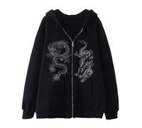 Aobiono Frauen Männer Y2K Zip Up Übergroße Hoodie Gothic Dragon Graphic Emo Grunge Alt Baggy Fleece Jacke 90s Punk Streetwear, blacks, XXL