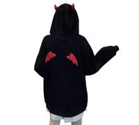 Aobiono Frauen Teufel Hoodie mit Hörnern Flügeln Kawaii Alt Anime Aesthetic Harajuku Y2K Gothic Cute Demon Japanese Dark Academia, Schwarz, M