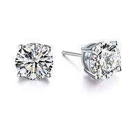 AOBOCO Ohrstecker Damen 18 Karat Weißgold überzogen 925 Sterling Silber mit Zirkonia, Simulierten Diamant Ohrstecker Schmuck (7mm White Gold Plated)