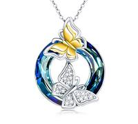 AOBOCO Schmetterling Kette Damen 925 Sterling Silber Kristall Anhänger Halskette Jahrestag Geburtstag Schmuck Geschenk für Frauen Mädchen Freundin Mutter Sie Tochter Schwester