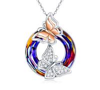 AOBOCO Schmetterling Kette Damen 925 Sterling Silber Kristall Anhänger Halskette Jahrestag Geburtstag Schmuck Geschenk für Frauen Mädchen Freundin Mutter