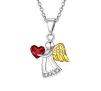 AOBOCO Schutzengel Kette Sterling Silber 925 Engel Anhänger Halskette mit Kristallen, Taufe Kommunion Geburtstagsgeschenke für Mädchen Kinder (Rot)