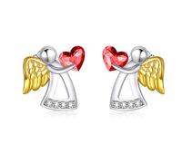 AOBOCO Schutzengel Ohrringe Mädchen Kinder 925 Sterling Silber Engel Ohrstecker, Taufgeschenke Kommunion Geschenke für Mädchen (Rot)