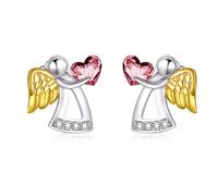 AOBOCO Schutzengel Ohrringe Mädchen Kinder 925 Sterling Silber Engel Ohrstecker, Taufgeschenke Kommunion Geschenke für Mädchen (Rosa)