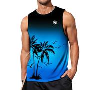 AOBUTE Herren-Tank-Top, Palme, ärmellos, Muskel-Shirt, Strand, Hawaii-Tanktop, Blaue Palme, L