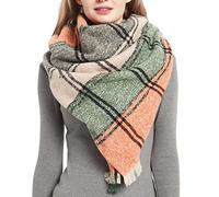 Aodafei Dreieck Schal Damen für Frühling Winter,Großer Schals & Tücher für Damen,Weich Warm Schal Poncho Damen Wrap Cape Frauen,Dreieckstuch Damen Kariert Schal Orange Grün