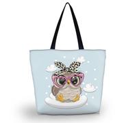 AOKSUNOVA Einkaufstasche Faltbar Groß Stofftasche mit Reißverschluss Tragetasche Shopping Bag Eule