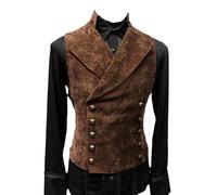 Aoleaky Herren Zweireihige Gothic Steampunk Weste Stehkragen viktorianische Schwarze Weste Männer Bühne Cosplay Prom Kostüm Brown XL