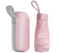 Aolso Mini Regenschirm, 6 Rippen Tragbarer Reiseschirm mit Kapselhülle, UV-Schutz, kompakter, Windfest kleiner Taschenschirm mit Etui für Männer und Frauen (Rosa)