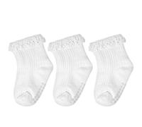 Aolso Säugling Rüschen Socken, Rutschfeste Baby Söckchen, 3 Paar Weiß Baby Mädchen Socken, Neugeborene Knöchel Kleid Taufe, ür Neugeborene 0-4 Jahre