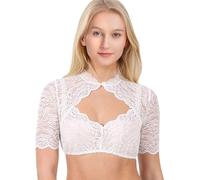 Aomig Damen Dirndl Bluse, Weiße Spitze Trachtenbluse mit Rundhals und Kurzarm, Elegant für Oktoberfest, Stretch Halbarm Tracht Bluse(L)