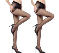 Aomig Damen Strumpfhose, 5 DEN 2 Pcs Strumpfhosen Ultra Leicht Reißfest Transparent, Schwarz Feinstrumpfhose Verstärkten Zehen Breiter Komfortbund Frauen