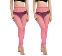 Aomig Netzstrumpfhose Schwarz, Fishnet Stockings glitzer, Elastisch Hohe Taille Strumpfhosen Netzstrümpfe, Fischernetz Strümpfe für Damen (2pcs-Rose Rot-Mitte Kleines Netz)