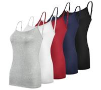 Aomig Spaghettiträgern Top Unterhemden Damen, 5 Pack Verstellbare Adjustable Trägerunterhemd, Ladies Slim Fit Tank Top with Thin Straps, Women's Sleeveless Undershirts Top für Frauen und Mädchen(XXL)