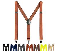 AONAT Hosenträger für Herren Heavy Duty Men Braces breit extra starken Clips Y Form Durable Elastic Verstellbare Herren Hosenträger - Lang Eine Größe Passt Alle Männer und Damen -Braun 3,5 cm Breite