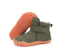 AONEGOLD Kinder Winter Barfußschuhe Jungen Mädchen Warm Gefüttert Winterschuhe Leicht rutschfest Schneestiefel Outdoor Breite Zehenbox Wanderstiefel Winterboots(Olivgrün,25 EU)