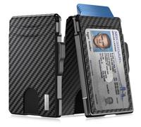 AONELAS umoven Wallet for Men - Slim Leather RFID Blocking Bifold Minimalist Wallet with Metal Pop-Up Card Holder, Money Clip, Credit Card Slots - Men's Wallet with Gift Box, Carbon Fiber