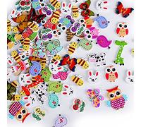 AONER 100 Stück Holzknöpfe Tiere Knöpfe Nähen Knöpfe Holzknopf zum Selberaufnähen Handwerk Basteln Nähen