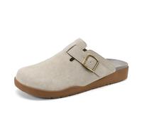 AONETIGER Clogs Damen Herren Pantoletten Leder Hausschuhe Komfort Gartenschuhe Geschlossene rutschfest Kartoffelschuhe Weiches Latschen Sommer Sandalen (Grau,38EU)