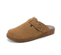 AONETIGER Clogs Damen Herren Pantoletten Leder Hausschuhe Komfort Gartenschuhe Geschlossene rutschfest Kartoffelschuhe Weiches Latschen Sommer Sandalen (Braun,42EU)