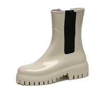 AONETIGER Gummistiefel Damen Regenschuhe Wasserdicht Halbhoch Segelstiefel rutschfest Regenstiefel Bequem Chelsea Boots Mode Gartenschuhe (135 Beige,41EU)