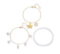 AOOOWER Mehrlagiges Strand-Fußkettchen, stapelbarer Fußschmuck mit Seestern-Muschel-Legierungsperlen und Kunstperlen, Fußkettchen, mehrlagig, verstellbare Fußkette, Einheitsgröße, Wie beschrieben