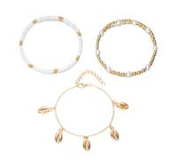 AOOOWER Mehrlagiges Strand-Fußkettchen, stapelbarer Fußschmuck mit Seestern-Muschel-Legierungsperlen und Kunstperlen, Fußkettchen, mehrlagig, verstellbare Fußkette, Einheitsgröße, Wie beschrieben