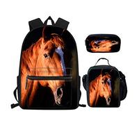 Aoopistc 3-teiliges Set für Kinder, Mädchen, Jungen, Schulrucksack, große Schultertasche mit Lunchbox, Federmäppchen, Crazy Horse, Einheitsgröße, Verstellbar, Box