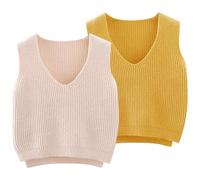 AOOPOO 2 Stück Baby Jungen Mädchen Pullunder Gestrickte Weste Baumwolle V-Ausschnitt Strickweste Kinder Ärmellos Strickpullover Oberteile Weste Top Strickwaren für Frühling Herbst 9 Monate-5 Jahre