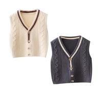 AOOPOO 2 Stück Baby Mädchen Jungen V-Ausschnitt Strickweste Kinder Ärmellos Pullover Strickjacke mit Knopf Kleinkind Weich Ärmellose Pullunder Gestrickte Weste Top für Baby Kinder 6 Monate-4 Jahre