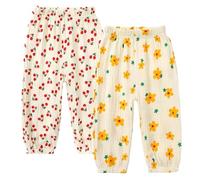 AOOPOO 2er Pack Baby Kinder Mädchen Jungen Sommer Leinenhose Bloomers Baumwoll Lange Hosen Leichte Atmungsaktive Dünn Pumphose Haremshose Jogginghose Cartoon Lässige Hose