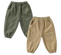 AOOPOO 2er-Pack Baby Kleinkind Jungen Cargohose Elastische Taille Baumwolle Cargo Jogger Hose mit Taschen Kinder Sweathosen Weich Atmungsaktiv Jogginghose Freizeithose für Jungen 6 Monate-7 Jahre